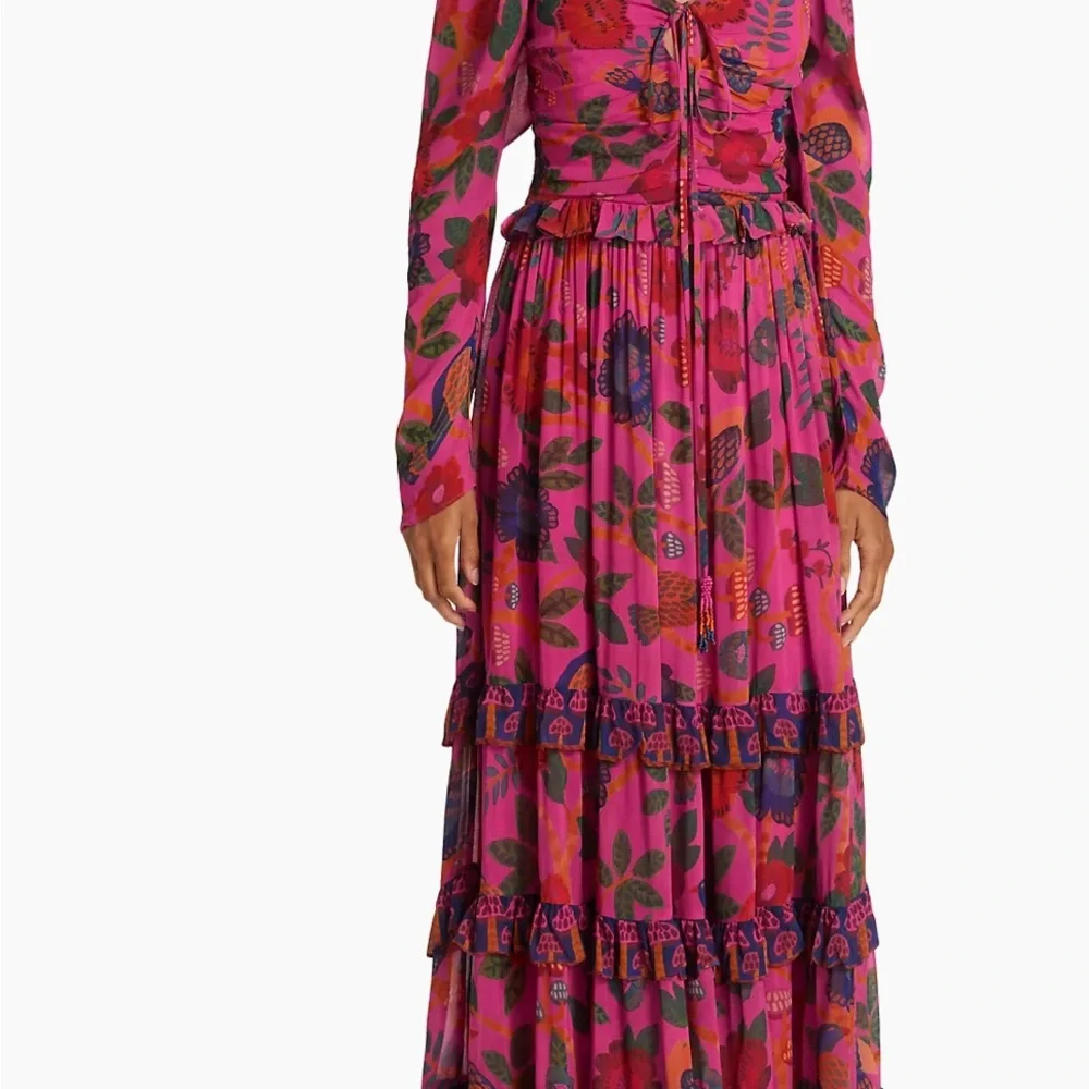 NWT Farm Rio Farm Rio's Sweet Forest  pink tier halter mushroom maxi dress - Picture 13 of 17